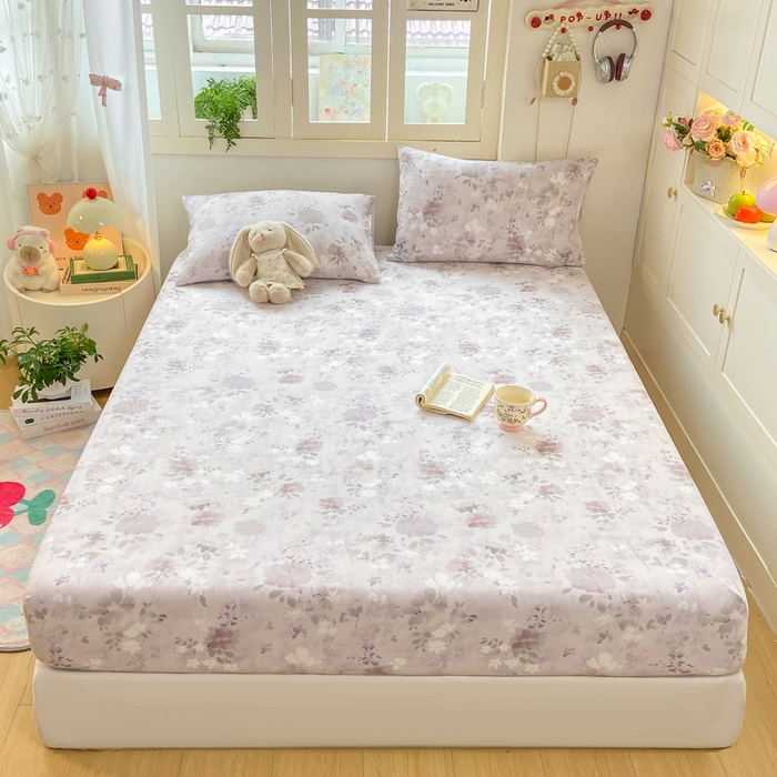 91家纺网 家纺一手货源 找家纺 玉海棠家纺 2025新款直播爆款双层纱床笠三件套 粉雾仲夏