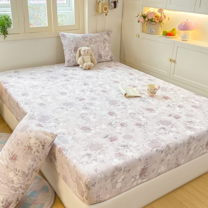 91家纺网 家纺一手货源 找家纺 玉海棠家纺 2025新款直播爆款双层纱床笠三件套 粉雾仲夏