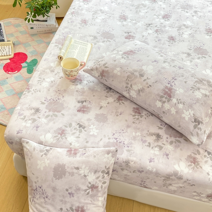 91家纺网 家纺一手货源 找家纺 玉海棠家纺 2025新款直播爆款双层纱床笠三件套 粉雾仲夏