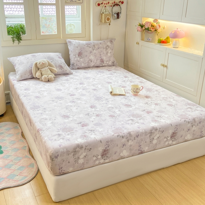 91家纺网 家纺一手货源 找家纺 玉海棠家纺 2025新款直播爆款双层纱床笠三件套 粉雾仲夏