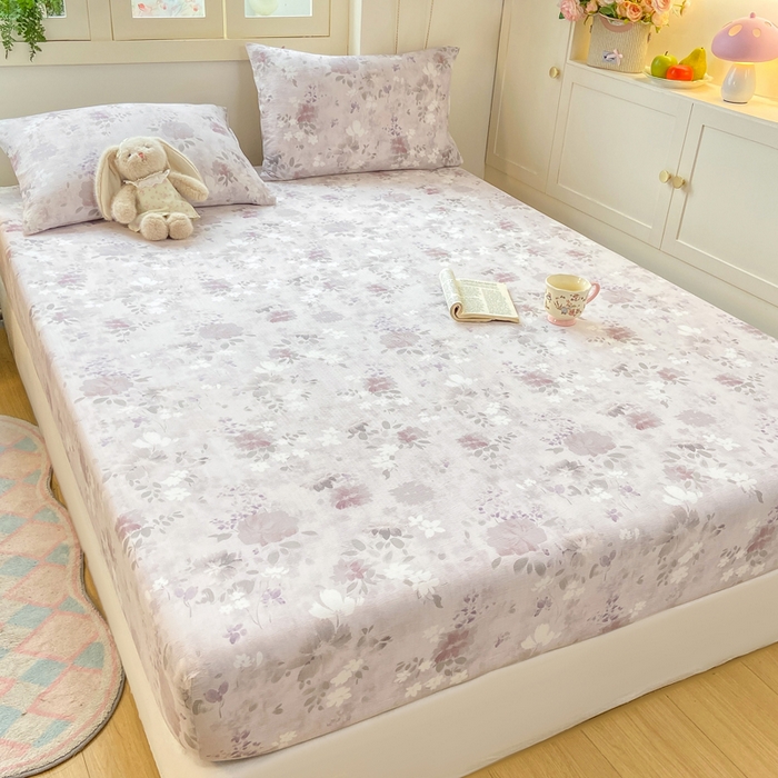 91家纺网 家纺一手货源 找家纺 玉海棠家纺 2025新款直播爆款双层纱床笠三件套 粉雾仲夏