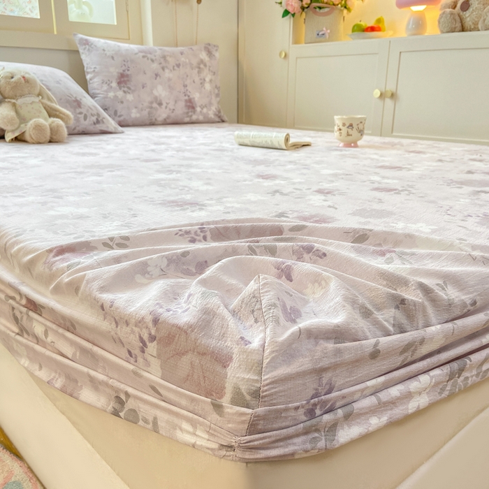 91家纺网 家纺一手货源 找家纺 玉海棠家纺 2025新款直播爆款双层纱床笠三件套 粉雾仲夏