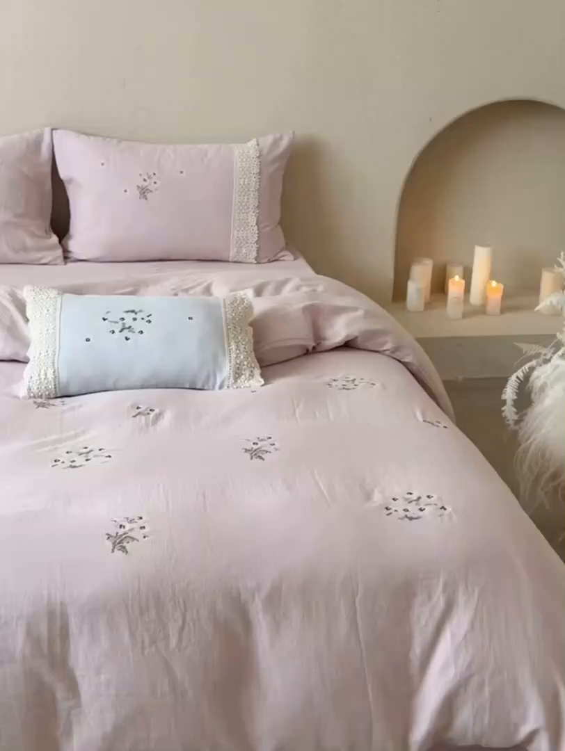 91家纺网 家纺一手货源 找家纺 （总）鹿班家居 2025新款秋冬款全棉皱皱纱精密刺绣系列四件套-云舒旧嘢(标准会员-20元)