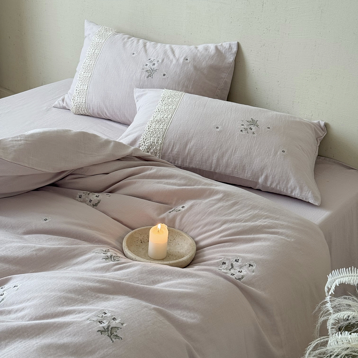 91家纺网 家纺一手货源 找家纺 （总）鹿班家居 2025新款秋冬款全棉皱皱纱精密刺绣系列四件套-云舒旧嘢(标准会员-20元)