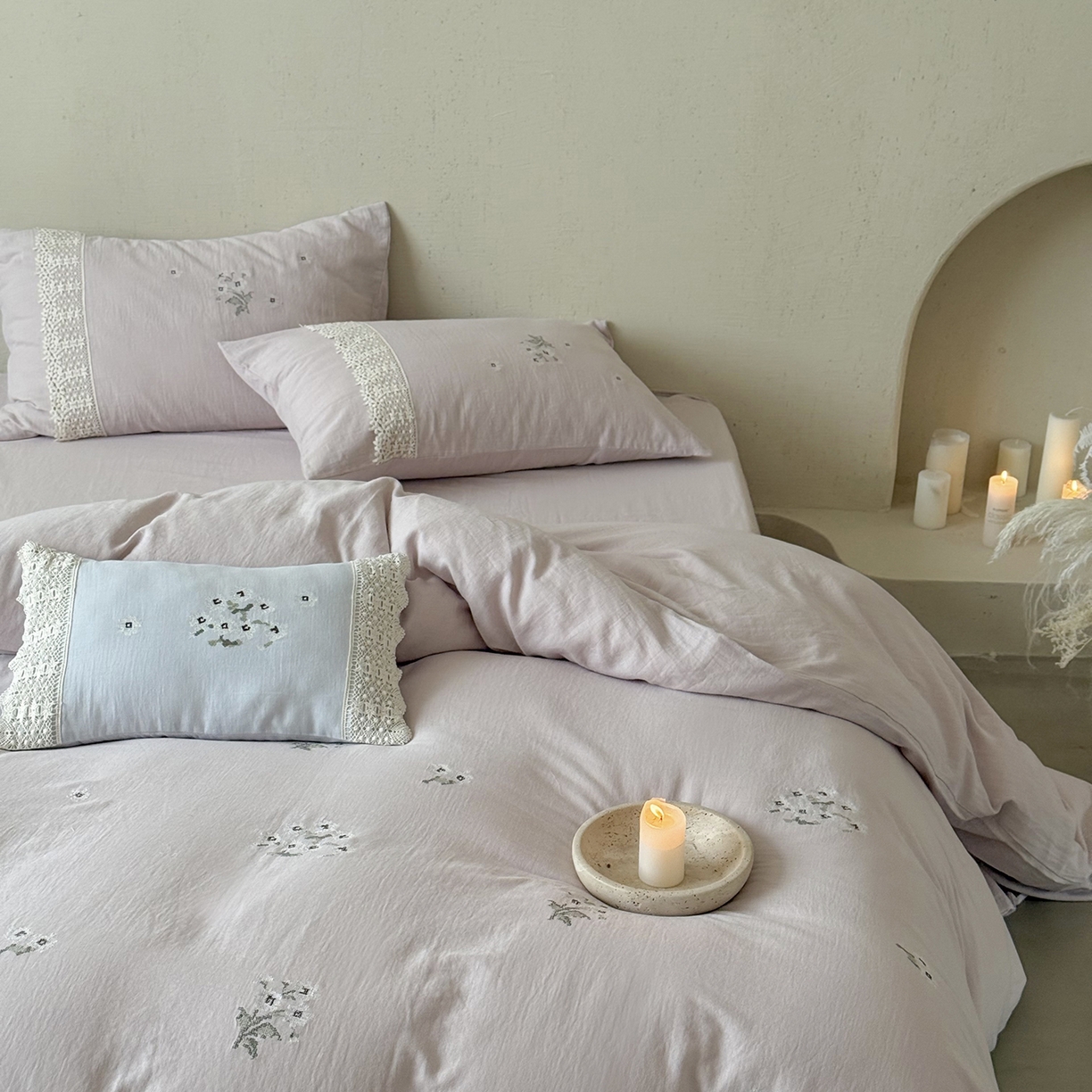 91家纺网 家纺一手货源 找家纺 （总）鹿班家居 2025新款秋冬款全棉皱皱纱精密刺绣系列四件套-云舒旧嘢(标准会员-20元)