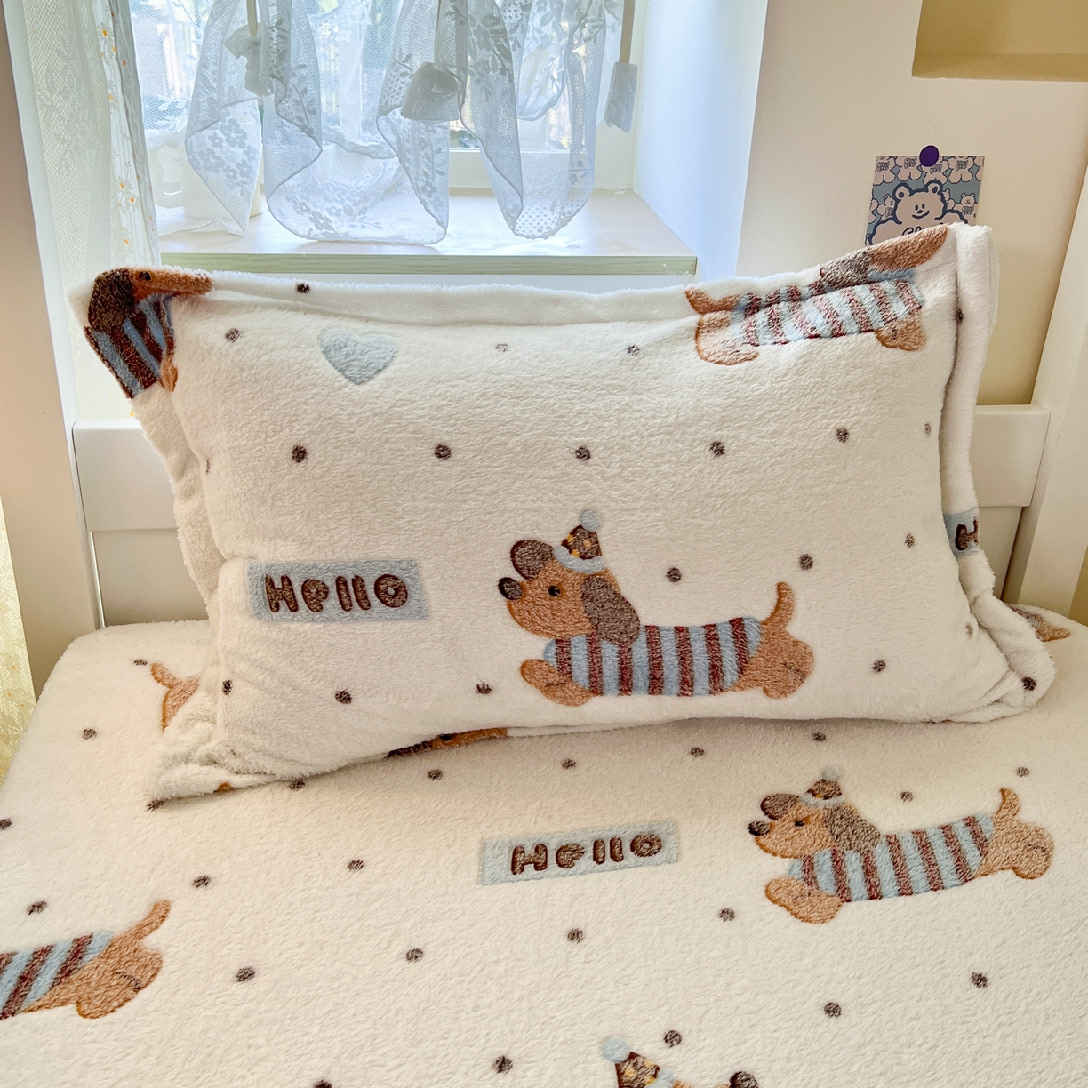 91家纺网 家纺一手货源 找家纺 川悦生活 2025新款雪花绒宿舍单床笠 床笠腊肠小点