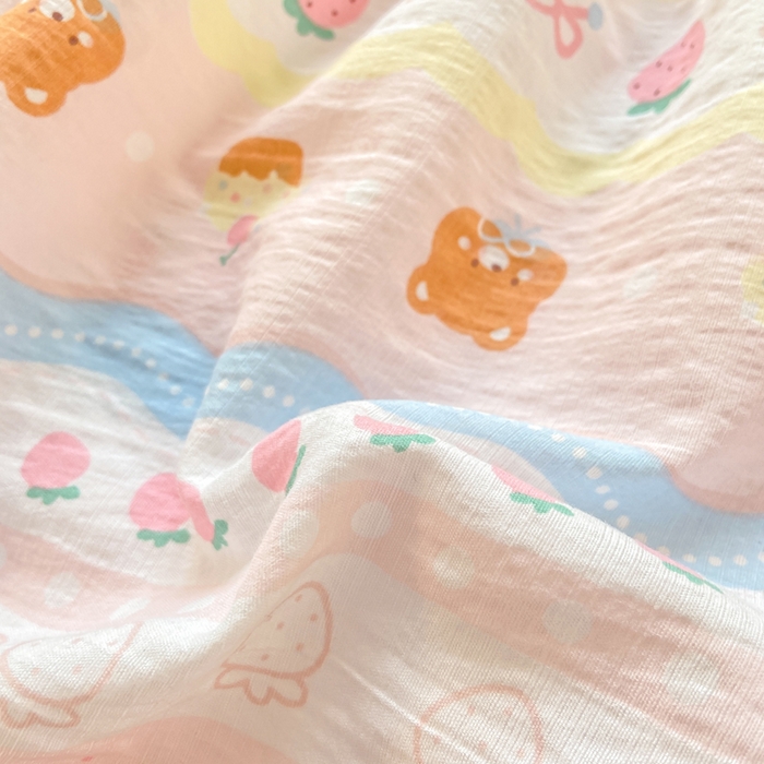 91家纺网 家纺一手货源 找家纺 玉海棠家纺 2025新款直播爆款双层纱床笠三件套 粉小熊