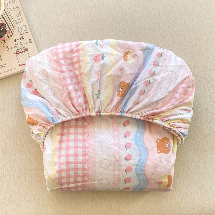 91家纺网 家纺一手货源 找家纺 玉海棠家纺 2025新款直播爆款双层纱床笠三件套 粉小熊