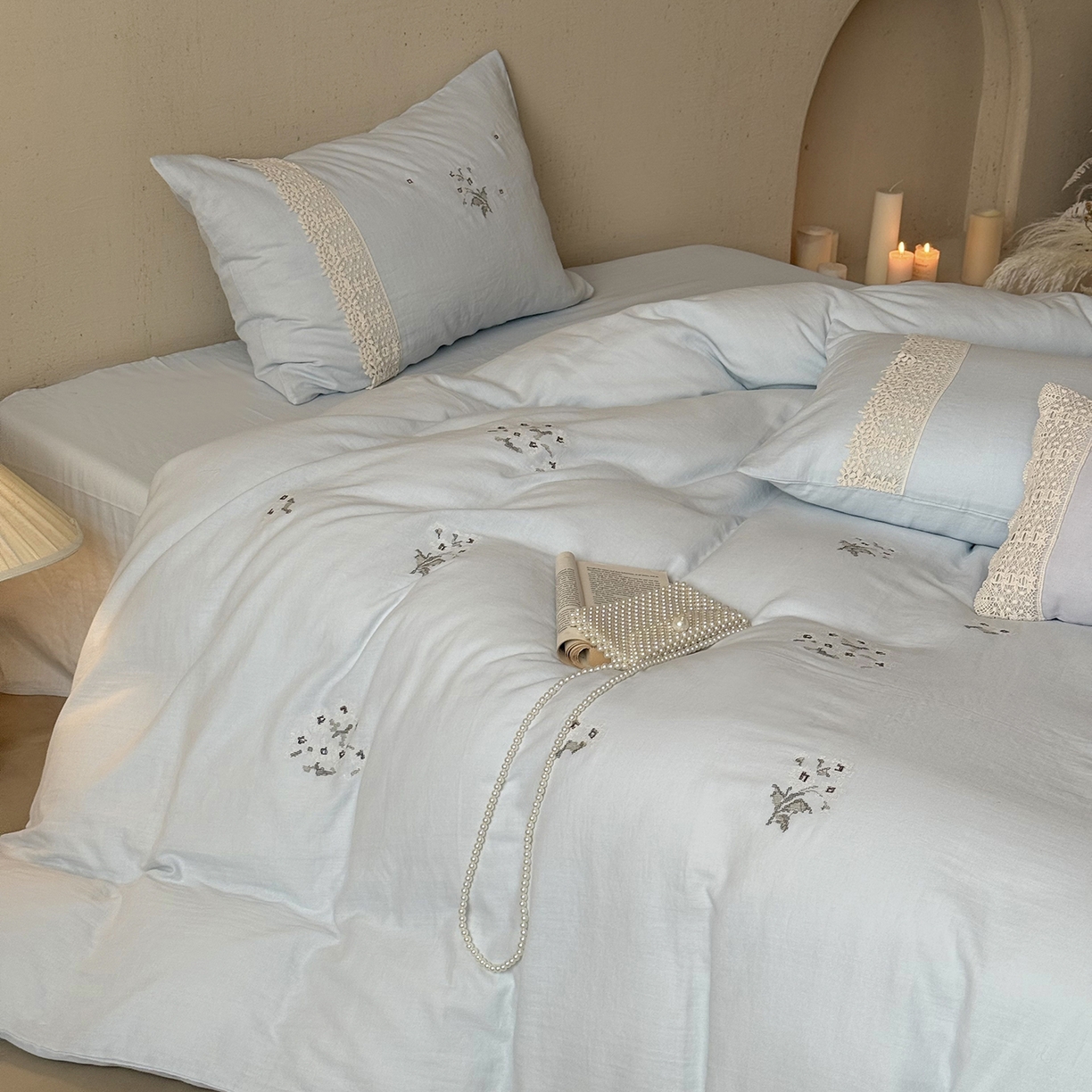 91家纺网 家纺一手货源 找家纺 （总）鹿班家居 2025新款秋冬款全棉皱皱纱精密刺绣系列四件套-云舒旧嘢(标准会员-20元)