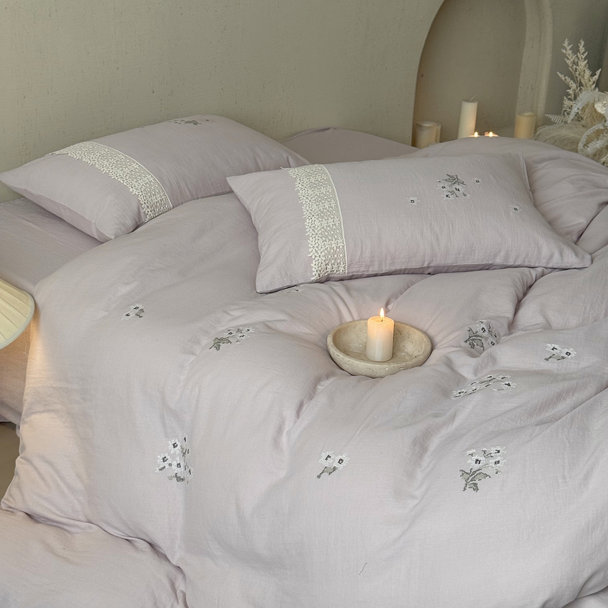 鹿班家居 2025新款秋冬款全棉皱皱纱精密刺绣系列四件套-云舒旧嘢(标准会员-20元) 粉色