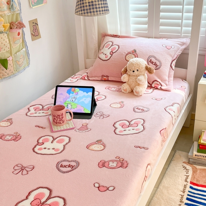 91家纺网 家纺一手货源 找家纺 川悦生活 2025新款雪花绒宿舍单床笠 床笠蜜语奶兔