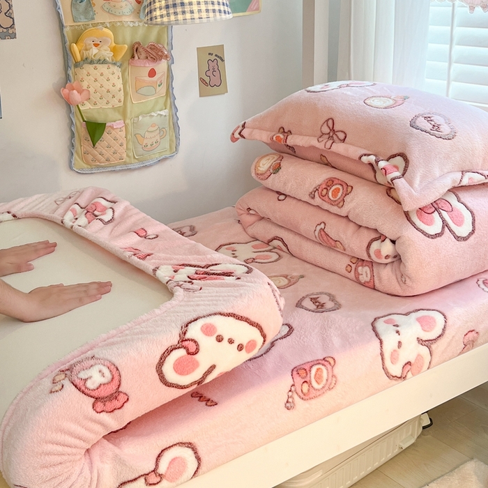 川悦生活 2025新款雪花绒宿舍单床笠 床笠蜜语奶兔