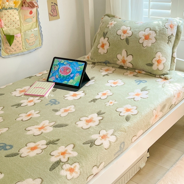 91家纺网 家纺一手货源 找家纺 川悦生活 2025新款雪花绒宿舍单床笠 床笠奶芙小花