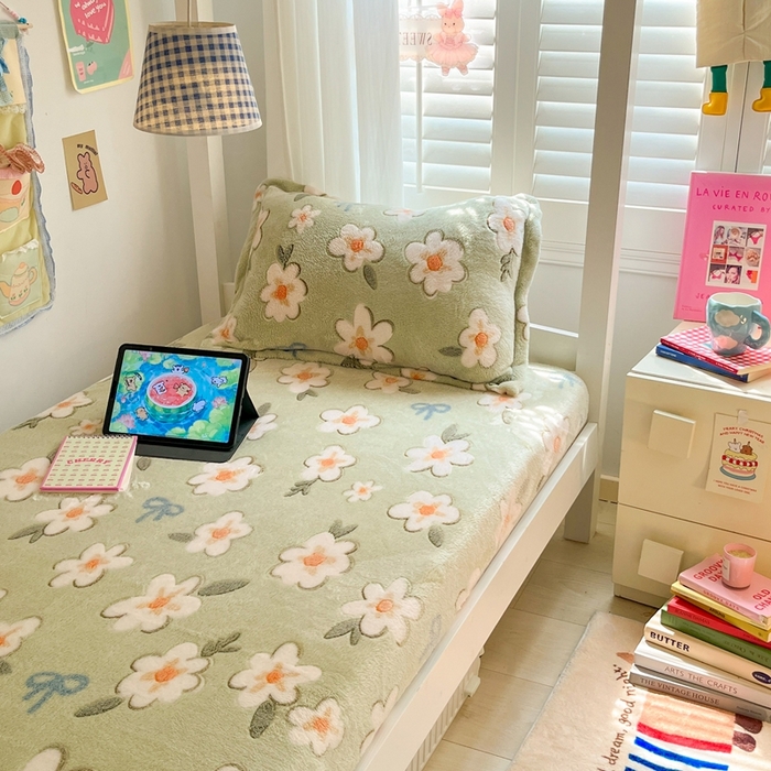 91家纺网 家纺一手货源 找家纺 川悦生活 2025新款雪花绒宿舍单床笠 床笠奶芙小花