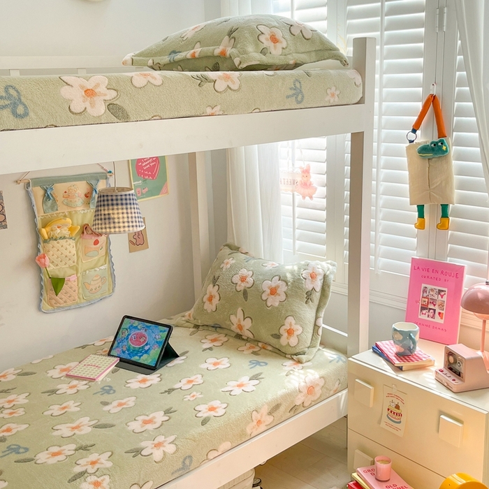 91家纺网 家纺一手货源 找家纺 川悦生活 2025新款雪花绒宿舍单床笠 床笠奶芙小花