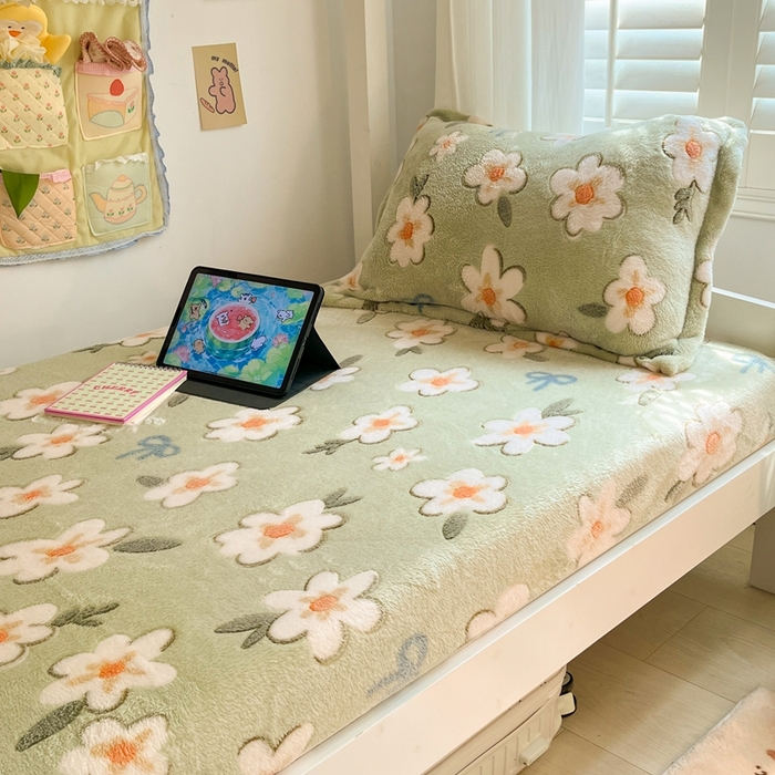 91家纺网 家纺一手货源 找家纺 川悦生活 2025新款雪花绒宿舍单床笠 床笠奶芙小花