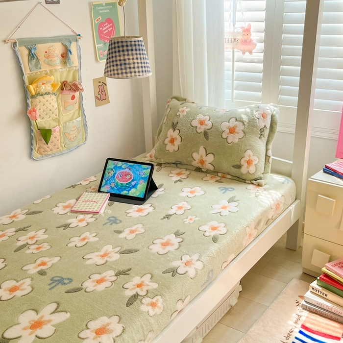 91家纺网 家纺一手货源 找家纺 川悦生活 2025新款雪花绒宿舍单床笠 床笠奶芙小花