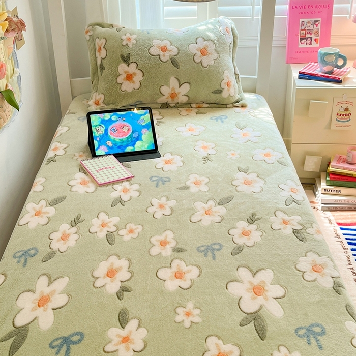 91家纺网 家纺一手货源 找家纺 川悦生活 2025新款雪花绒宿舍单床笠 床笠奶芙小花