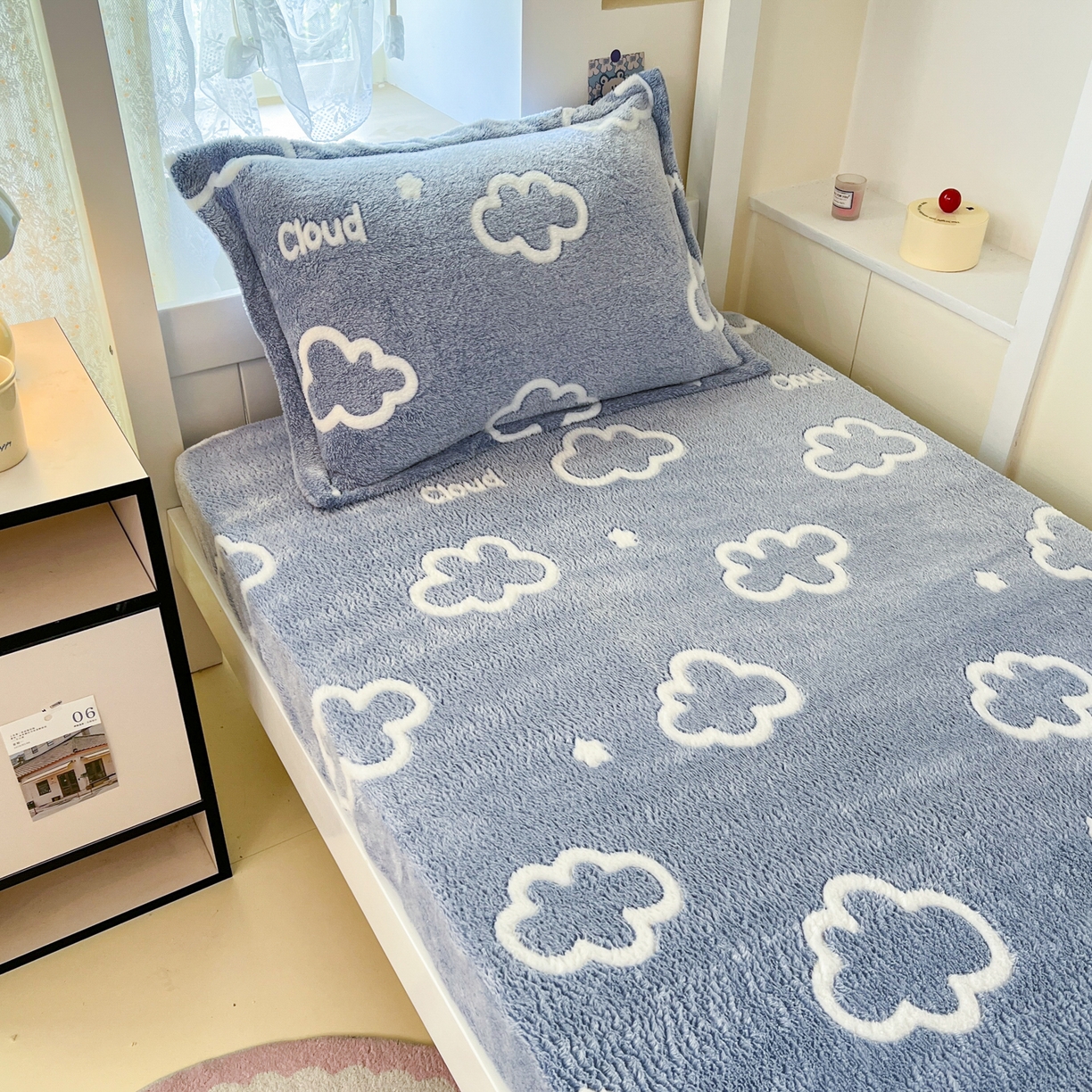 91家纺网 家纺一手货源 找家纺 川悦生活 2025新款雪花绒宿舍单床笠 床笠奶味云朵