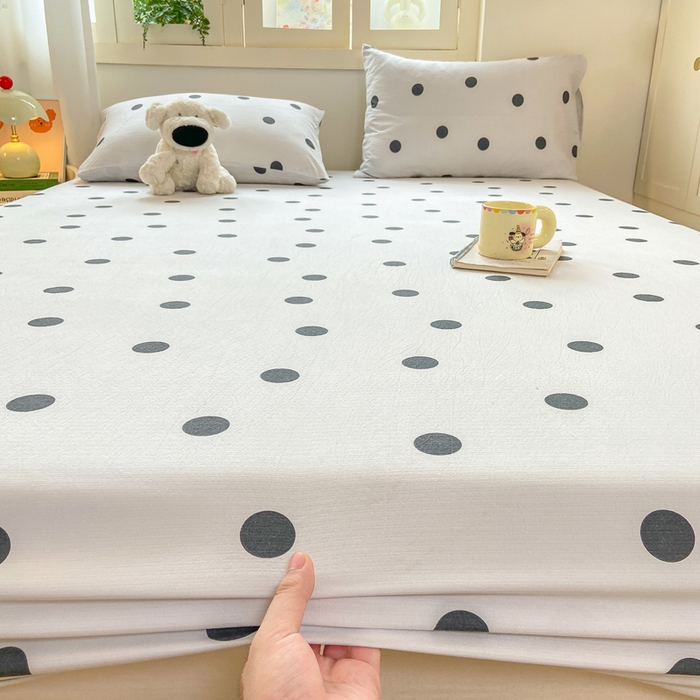 91家纺网 家纺一手货源 找家纺 玉海棠家纺 2025新款直播爆款双层纱床笠三件套 灰色波点