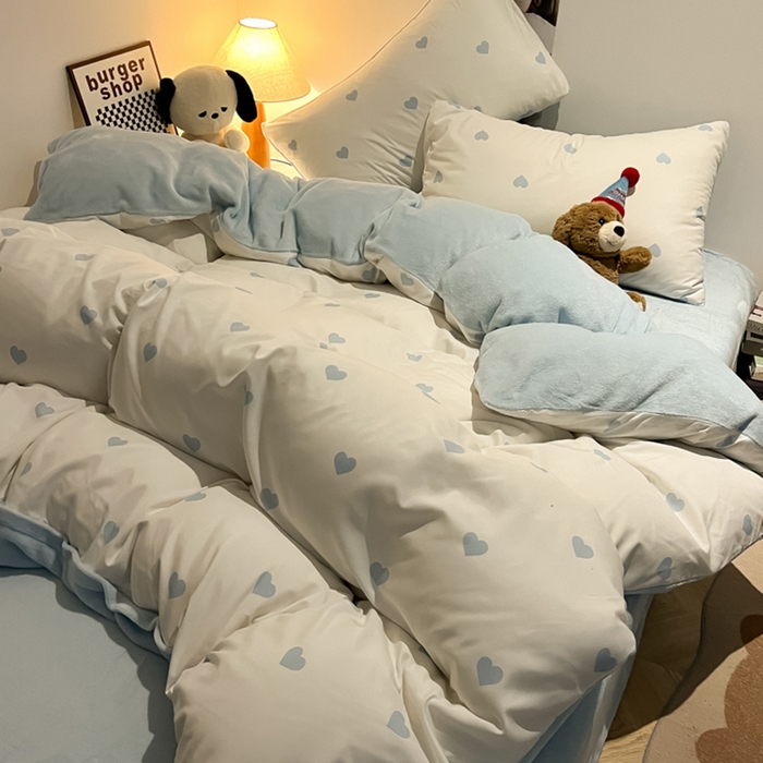 91家纺网 家纺一手货源 找家纺 （总）悦织湾家纺 2025新款水洗棉牛奶绒单面绒单被套四件套双面两用春秋冬都可用学生宿舍四件套