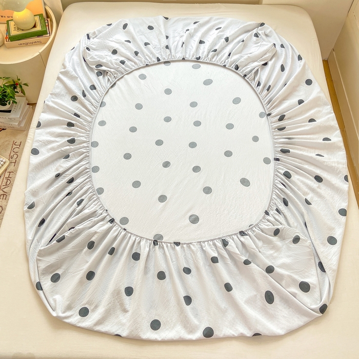 91家纺网 家纺一手货源 找家纺 玉海棠家纺 2025新款直播爆款双层纱床笠三件套 灰色波点