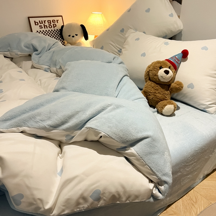 91家纺网 家纺一手货源 找家纺 （总）悦织湾家纺 2025新款水洗棉牛奶绒单面绒单被套四件套双面两用春秋冬都可用学生宿舍四件套