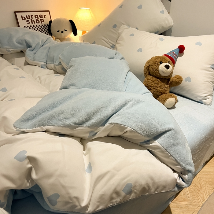 91家纺网 家纺一手货源 找家纺 （总）悦织湾家纺 2025新款水洗棉牛奶绒单面绒单被套四件套双面两用春秋冬都可用学生宿舍四件套