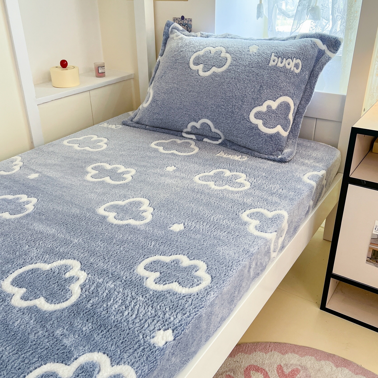 91家纺网 家纺一手货源 找家纺 川悦生活 2025新款雪花绒宿舍单床笠 床笠奶味云朵