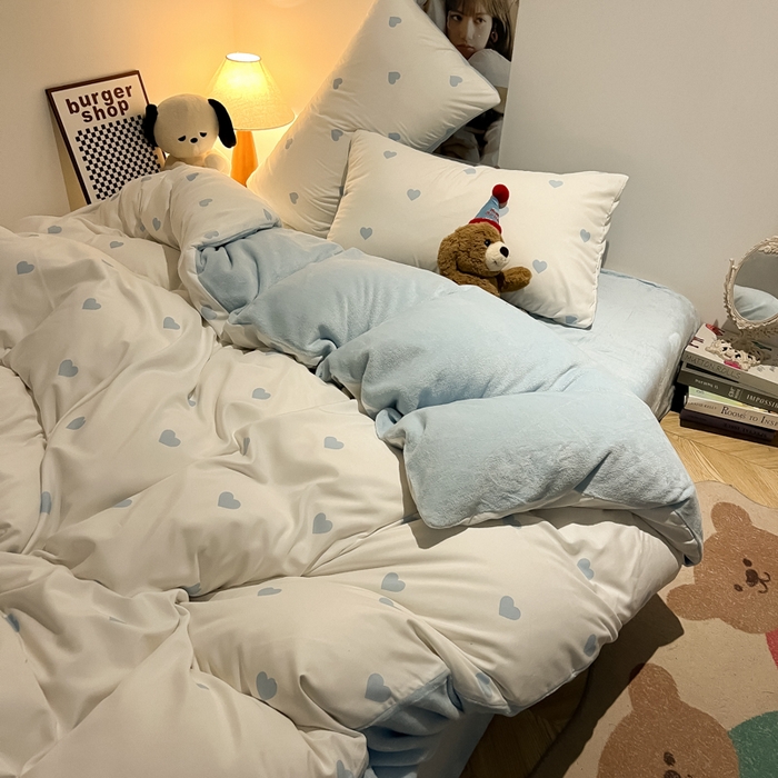 91家纺网 家纺一手货源 找家纺 （总）悦织湾家纺 2025新款水洗棉牛奶绒单面绒单被套四件套双面两用春秋冬都可用学生宿舍四件套