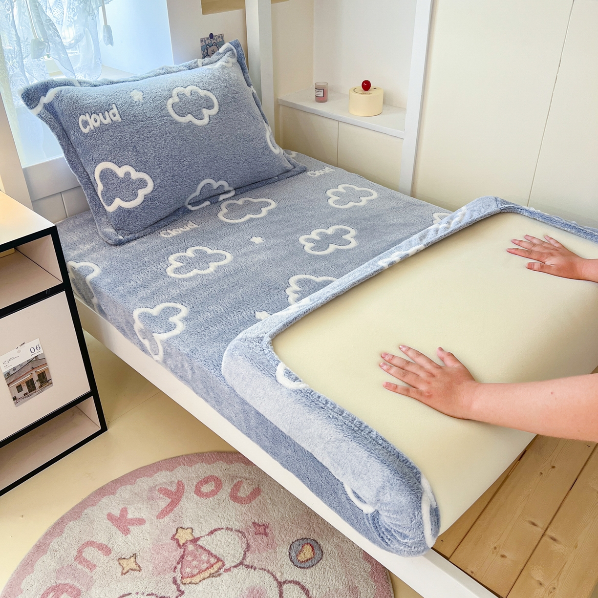 川悦生活 2025新款雪花绒宿舍单床笠 床笠奶味云朵