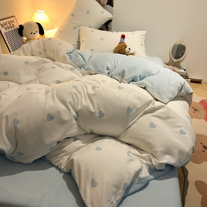 91家纺网 家纺一手货源 找家纺 （总）悦织湾家纺 2025新款水洗棉牛奶绒单面绒单被套四件套双面两用春秋冬都可用学生宿舍四件套