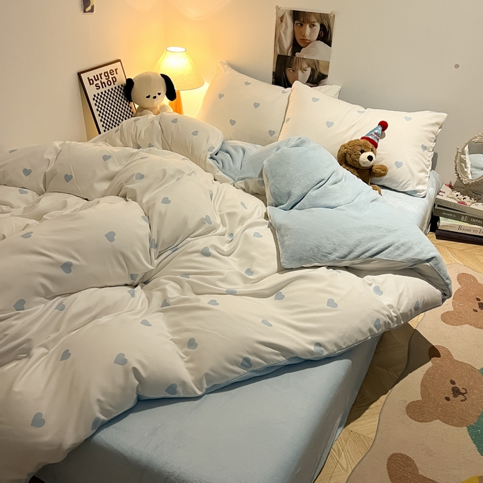 91家纺网 家纺一手货源 找家纺 （总）悦织湾家纺 2025新款水洗棉牛奶绒单面绒单被套四件套双面两用春秋冬都可用学生宿舍四件套