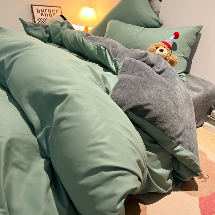 91家纺网 家纺一手货源 找家纺 （总）悦织湾家纺 2025新款水洗棉牛奶绒单面绒单被套四件套双面两用春秋冬都可用学生宿舍四件套