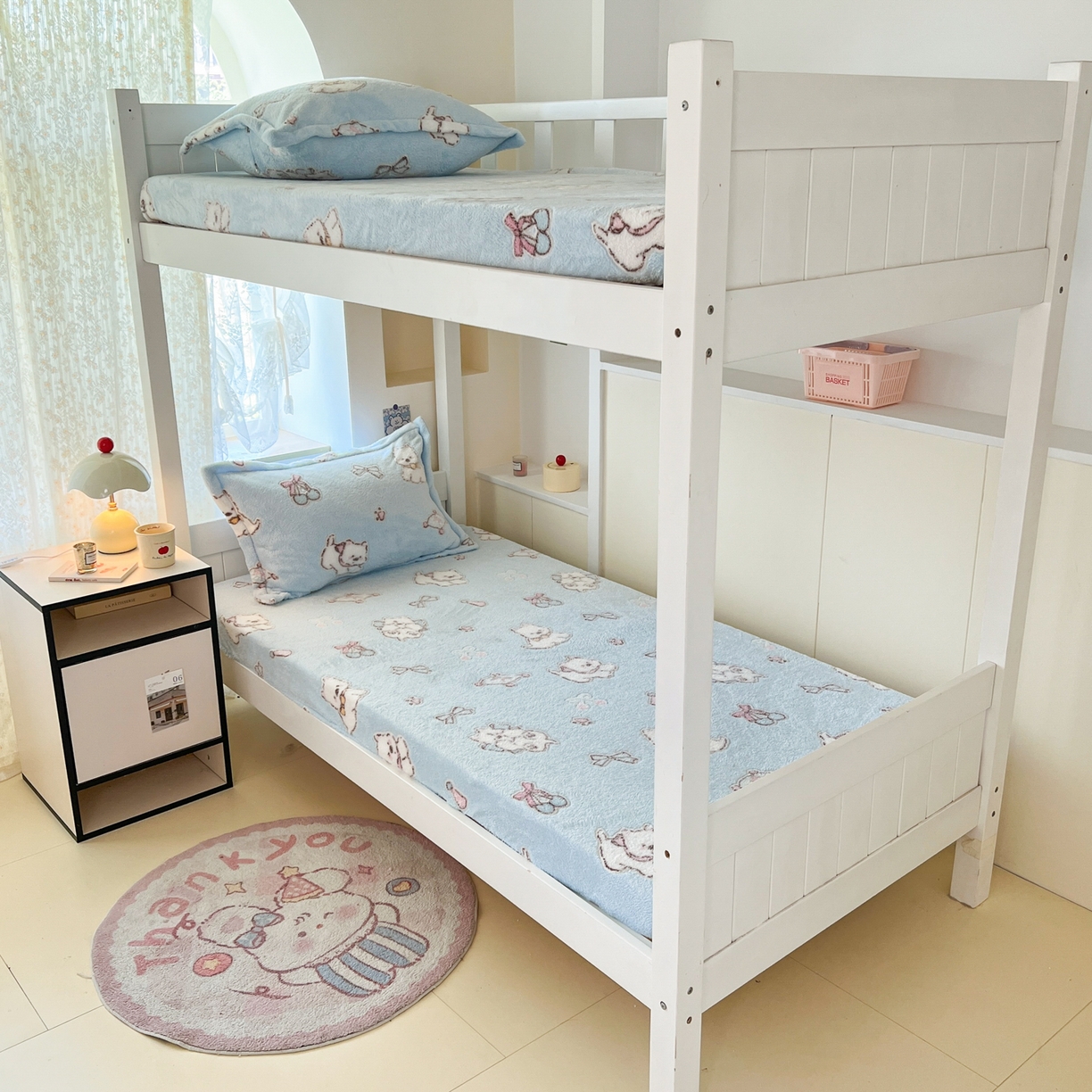 91家纺网 家纺一手货源 找家纺 川悦生活 2025新款雪花绒宿舍单床笠 床笠奶蓝小汪