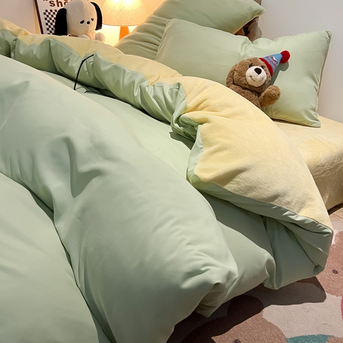 91家纺网 家纺一手货源 找家纺 （总）悦织湾家纺 2025新款水洗棉牛奶绒单面绒单被套四件套双面两用春秋冬都可用学生宿舍四件套