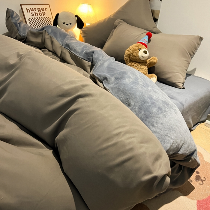 91家纺网 家纺一手货源 找家纺 （总）悦织湾家纺 2025新款水洗棉牛奶绒单面绒单被套四件套双面两用春秋冬都可用学生宿舍四件套