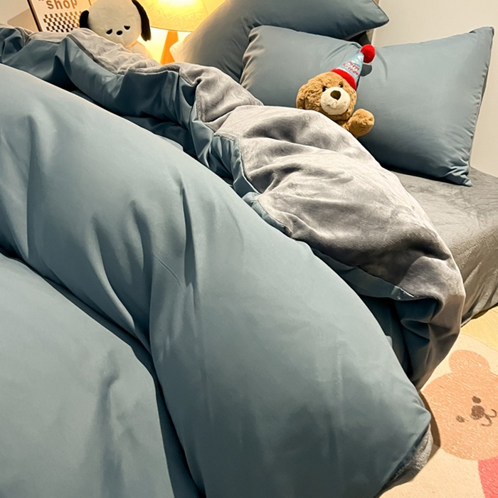 91家纺网 家纺一手货源 找家纺 （总）悦织湾家纺 2025新款水洗棉牛奶绒单面绒单被套四件套双面两用春秋冬都可用学生宿舍四件套