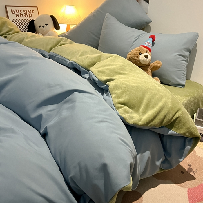 91家纺网 家纺一手货源 找家纺 （总）悦织湾家纺 2025新款水洗棉牛奶绒单面绒单被套四件套双面两用春秋冬都可用学生宿舍四件套