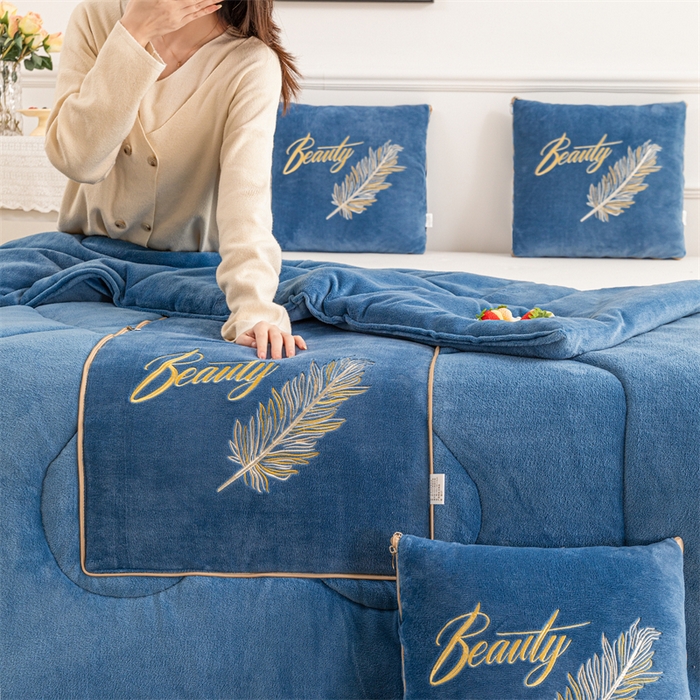 91家纺网 家纺一手货源 找家纺 （总）哩哩熊 2025新款抱枕被子两用加厚二合一汽车载枕头办公室午睡毯子冬天靠枕-羽叶