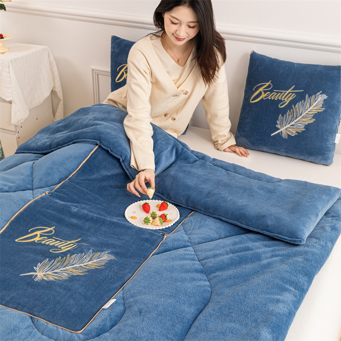 91家纺网 家纺一手货源 找家纺 （总）哩哩熊 2025新款抱枕被子两用加厚二合一汽车载枕头办公室午睡毯子冬天靠枕-羽叶