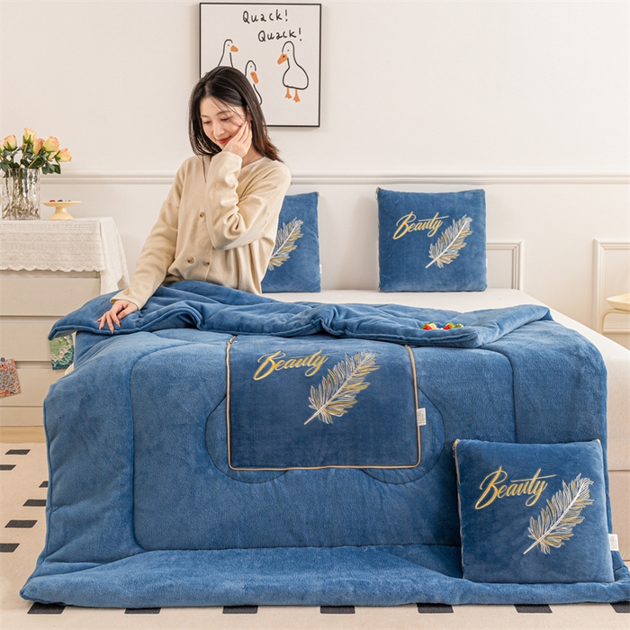 91家纺网 家纺一手货源 找家纺 （总）哩哩熊 2025新款抱枕被子两用加厚二合一汽车载枕头办公室午睡毯子冬天靠枕-羽叶