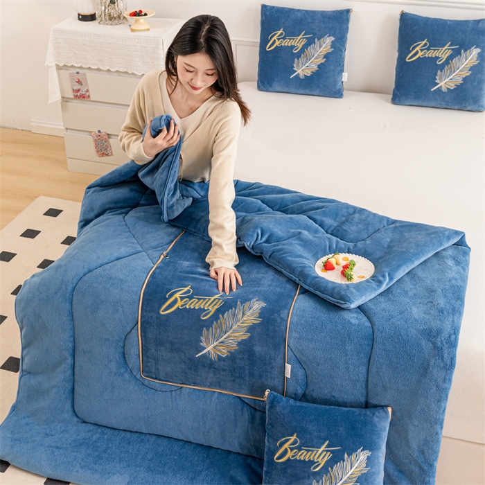 91家纺网 家纺一手货源 找家纺 （总）哩哩熊 2025新款抱枕被子两用加厚二合一汽车载枕头办公室午睡毯子冬天靠枕-羽叶