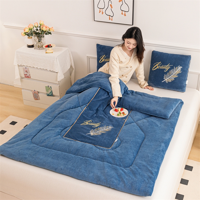 91家纺网 家纺一手货源 找家纺 （总）哩哩熊 2025新款抱枕被子两用加厚二合一汽车载枕头办公室午睡毯子冬天靠枕-羽叶