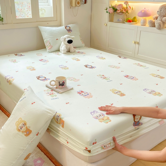 玉海棠家纺 2025新款直播爆款双层纱床笠三件套 拉布布