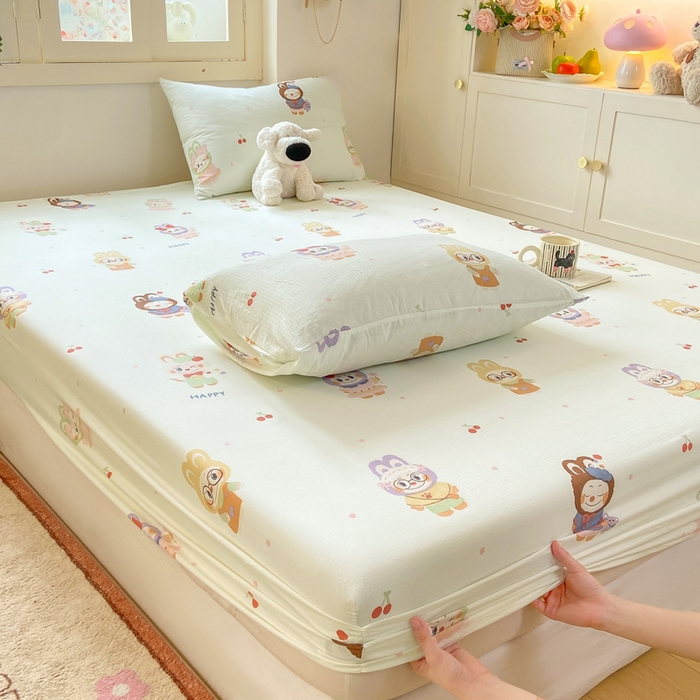 91家纺网 家纺一手货源 找家纺 玉海棠家纺 2025新款直播爆款双层纱床笠三件套 拉布布