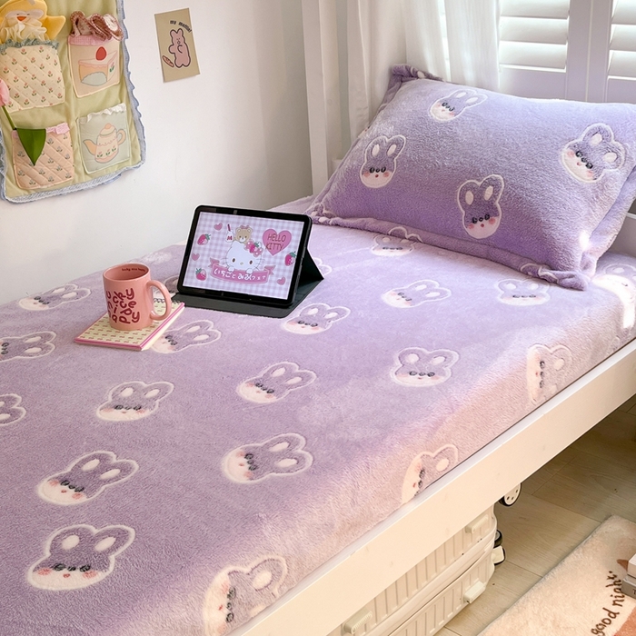 91家纺网 家纺一手货源 找家纺 川悦生活 2025新款雪花绒宿舍单床笠 床笠妮娜兔