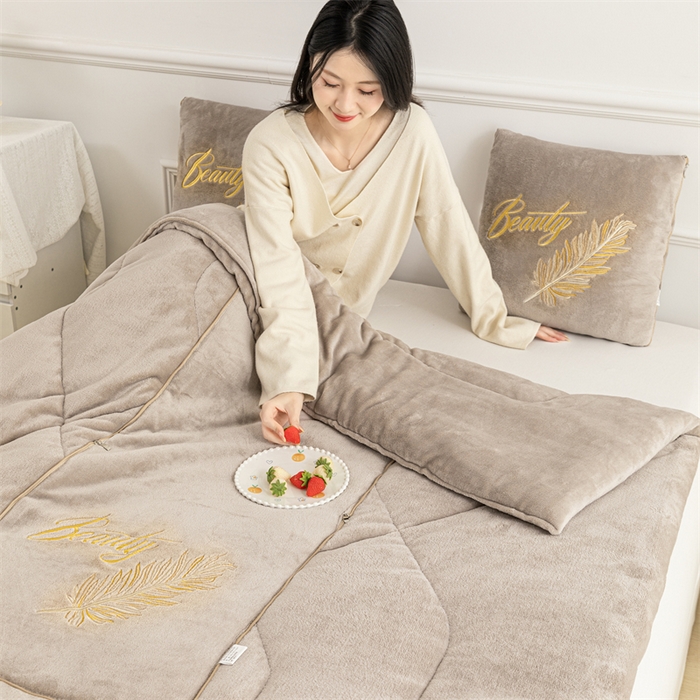 91家纺网 家纺一手货源 找家纺 哩哩熊 2025新款抱枕被子两用加厚二合一汽车载枕头办公室午睡毯子冬天靠枕-羽叶 羽叶-奶茶咖