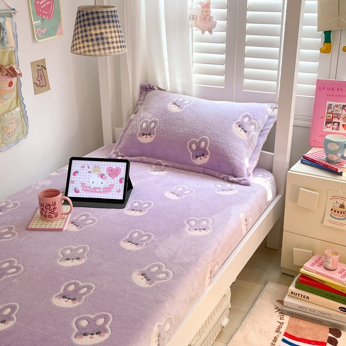 91家纺网 家纺一手货源 找家纺 川悦生活 2025新款雪花绒宿舍单床笠 床笠妮娜兔