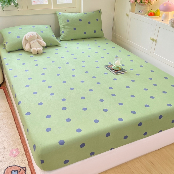 91家纺网 家纺一手货源 找家纺 玉海棠家纺 2025新款直播爆款双层纱床笠三件套 蓝色波点